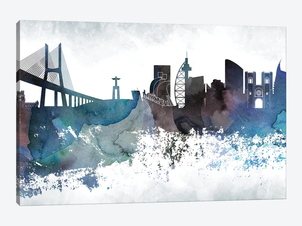 Lisbon Bluish Skyline by WallDecorAddict 1-piece Canvas Print