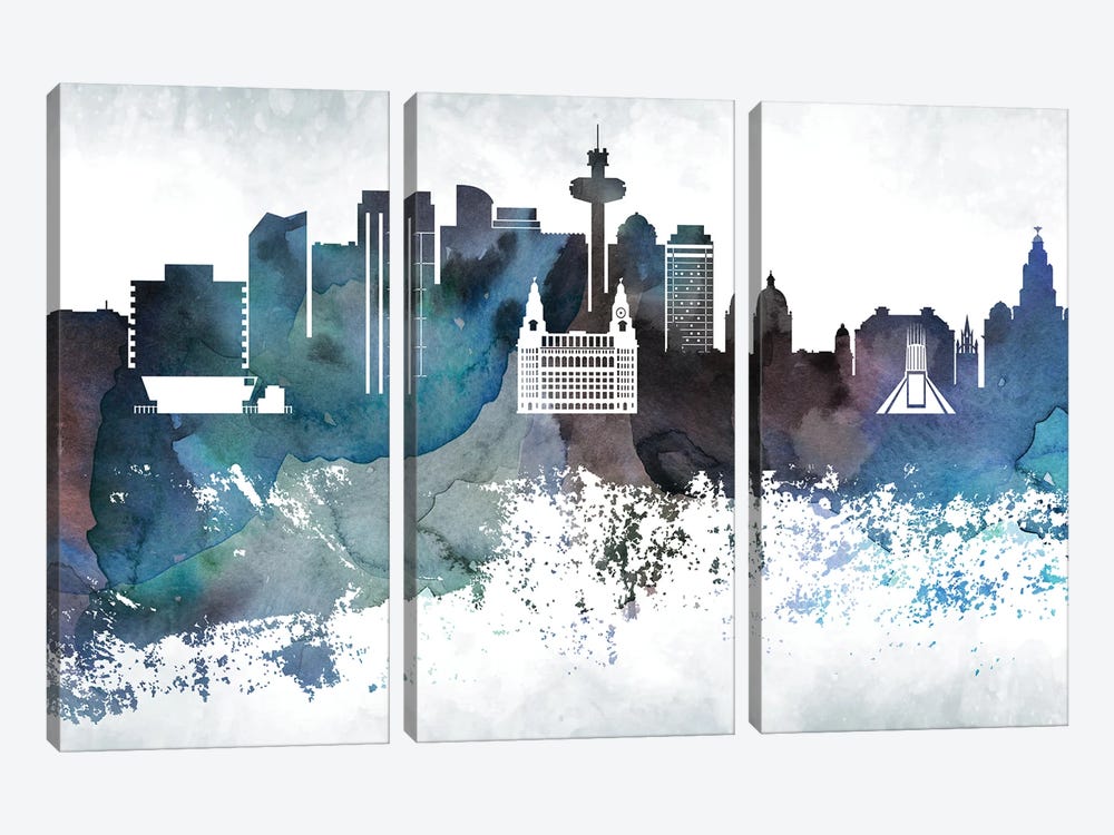 Liverpool Bluish Skyline by WallDecorAddict 3-piece Canvas Art