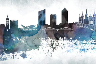 Lyon Bluish Skyline by WallDecorAddict framed wall art