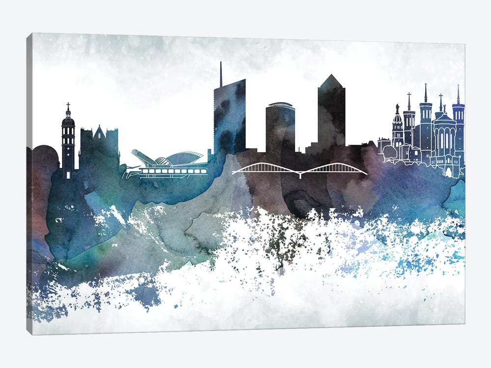 Lyon Bluish Skyline by WallDecorAddict 1-piece Canvas Art Print