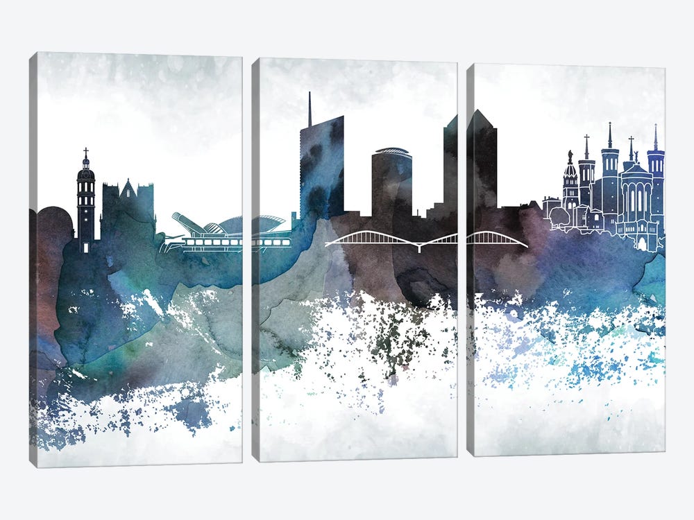 Lyon Bluish Skyline by WallDecorAddict 3-piece Art Print