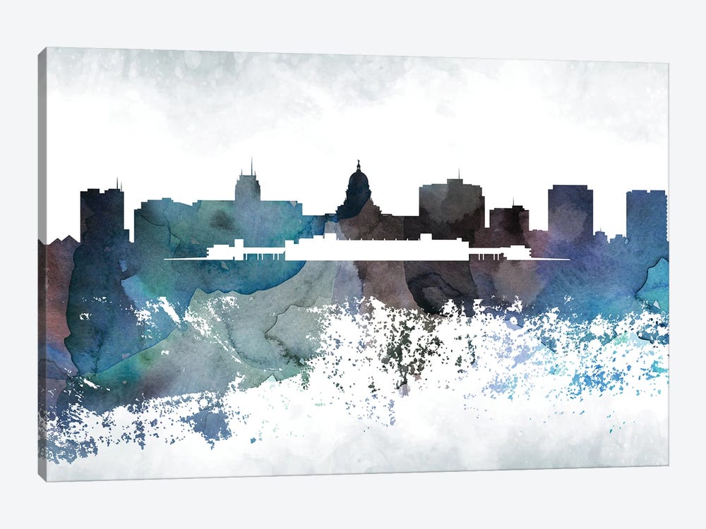 Madison Bluish Skyline by WallDecorAddict 1-piece Canvas Wall Art