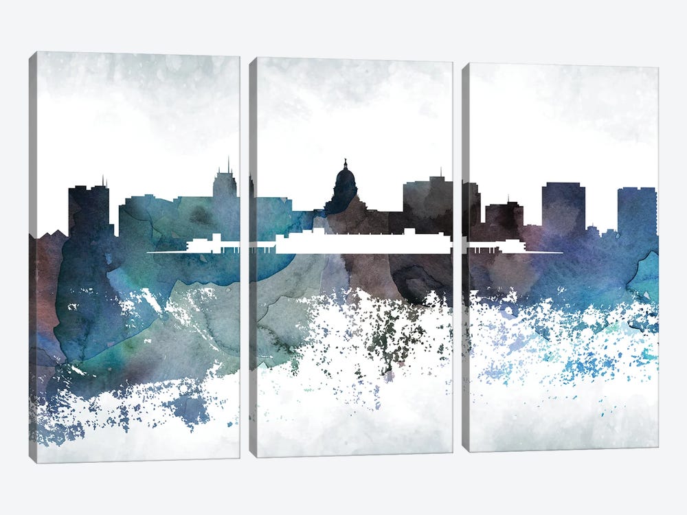 Madison Bluish Skyline by WallDecorAddict 3-piece Canvas Artwork
