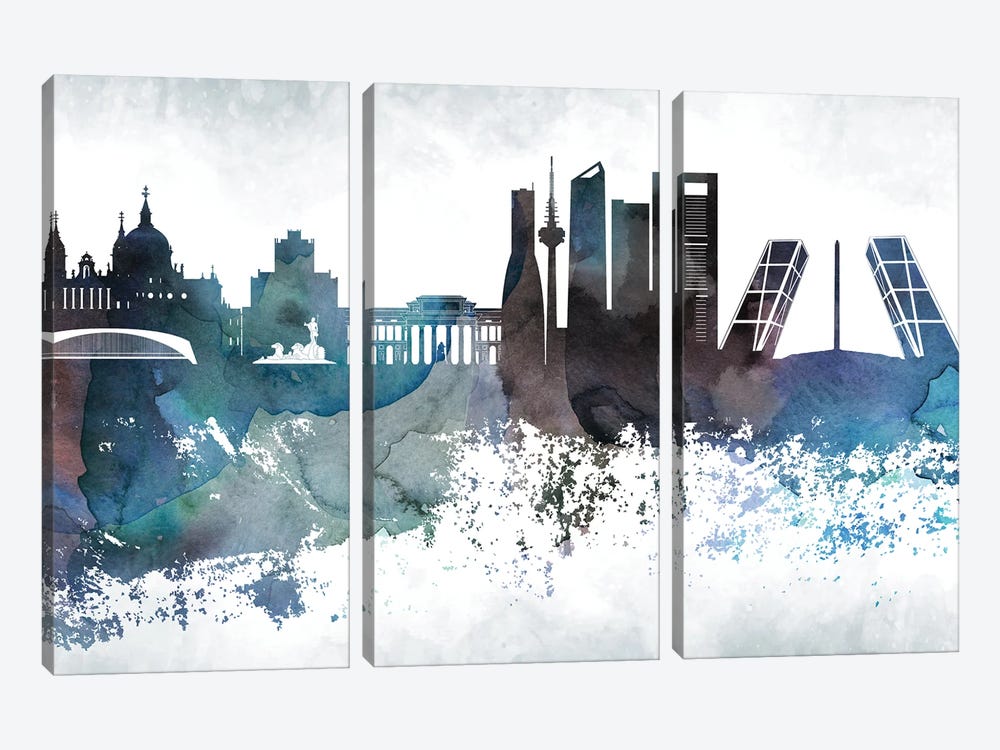 Madrid Bluish Skylines by WallDecorAddict 3-piece Canvas Art Print