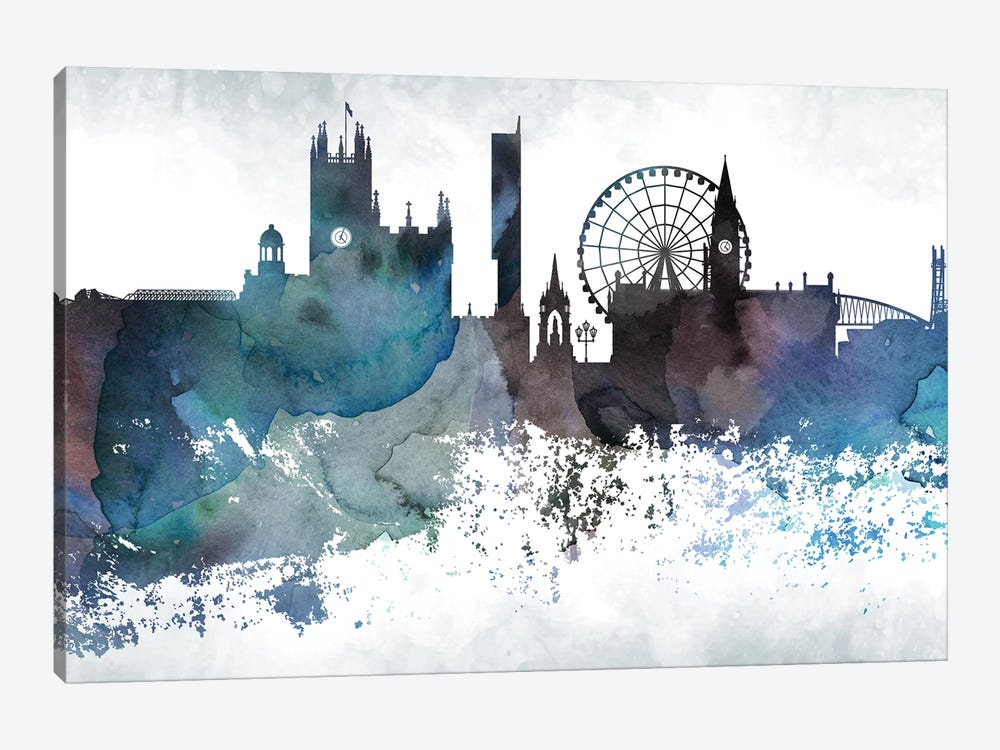 Manchester Bluish Skyline by WallDecorAddict 1-piece Canvas Artwork