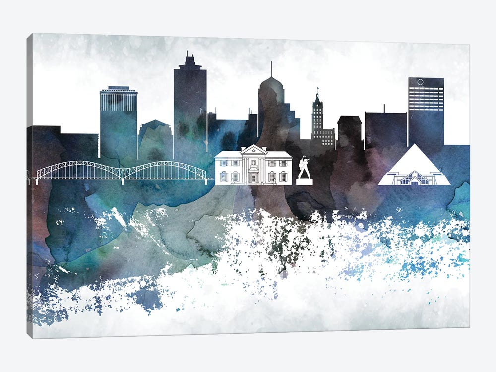 Memphis Bluish Skyline by WallDecorAddict 1-piece Canvas Art