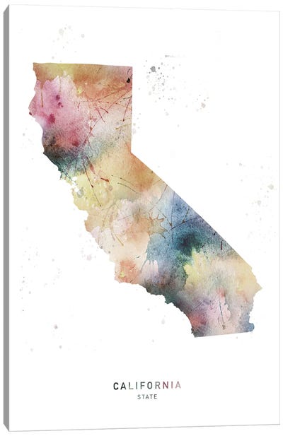 California State Watercolor Canvas Art Print - State Maps
