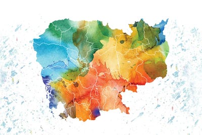 Cambodia Colorful Map by WallDecorAddict art print