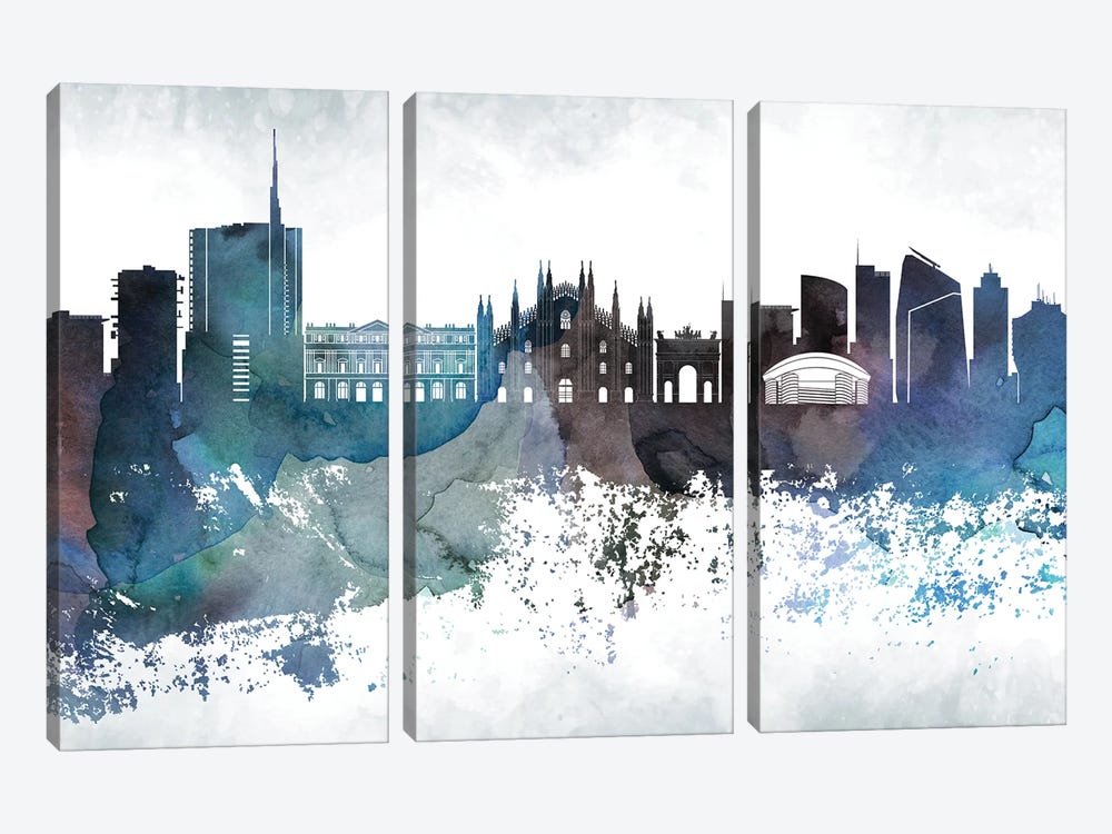 Milan Bluish Skyline by WallDecorAddict 3-piece Canvas Art