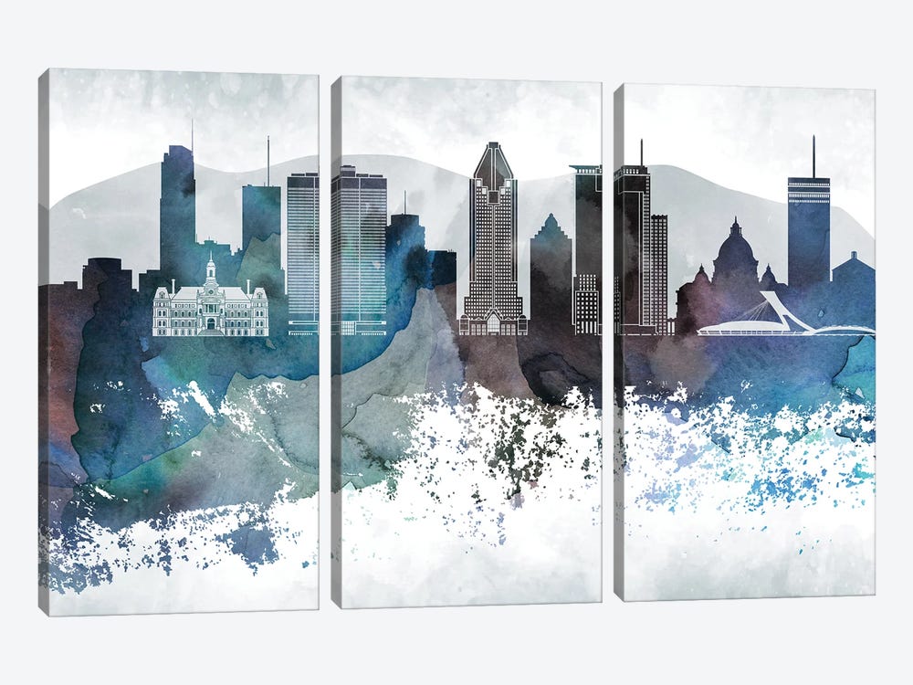 Montreal Bluish Skyline by WallDecorAddict 3-piece Art Print