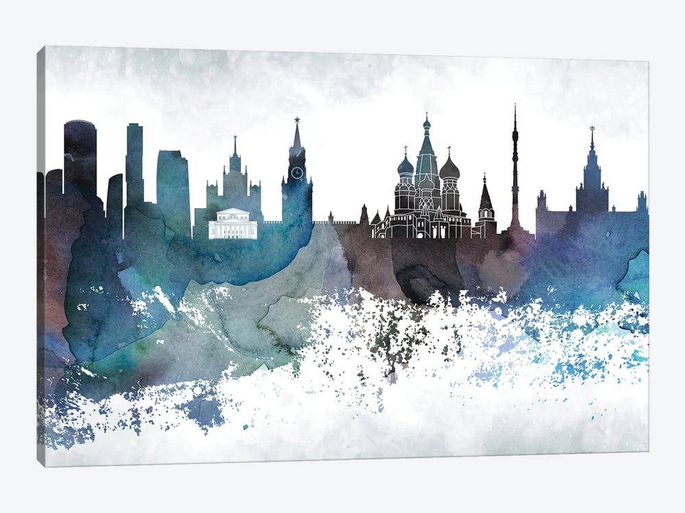 Moscow Bluish Skyline by WallDecorAddict 1-piece Canvas Artwork