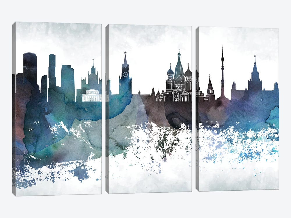 Moscow Bluish Skyline by WallDecorAddict 3-piece Canvas Art
