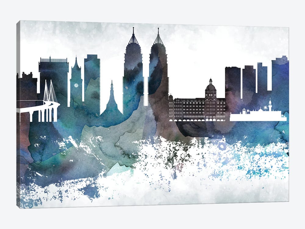 Mumbai Bluish Skyline by WallDecorAddict 1-piece Canvas Art Print