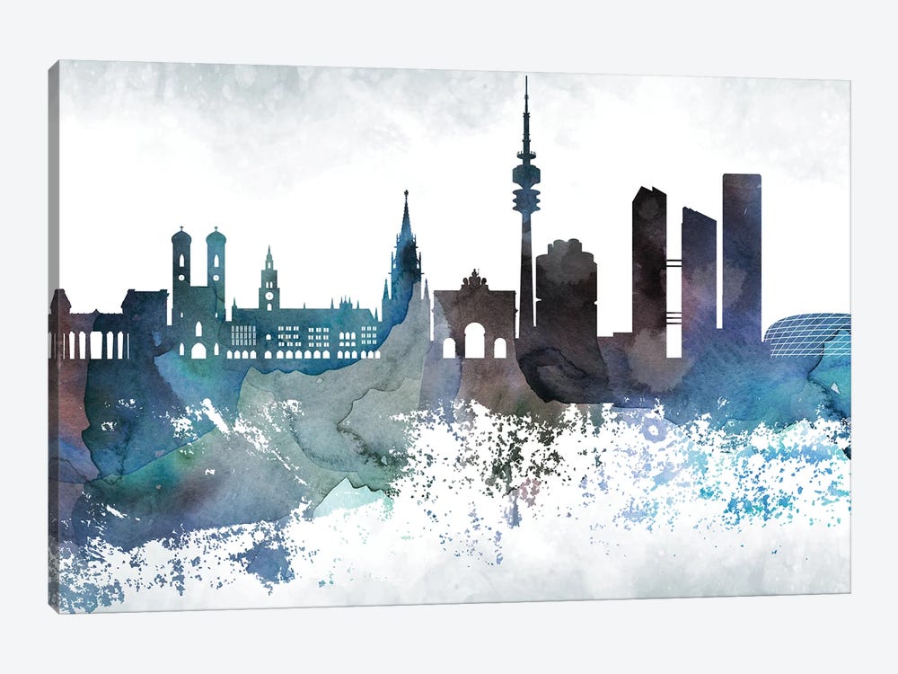 Munich Bluish Skyline by WallDecorAddict 1-piece Canvas Artwork
