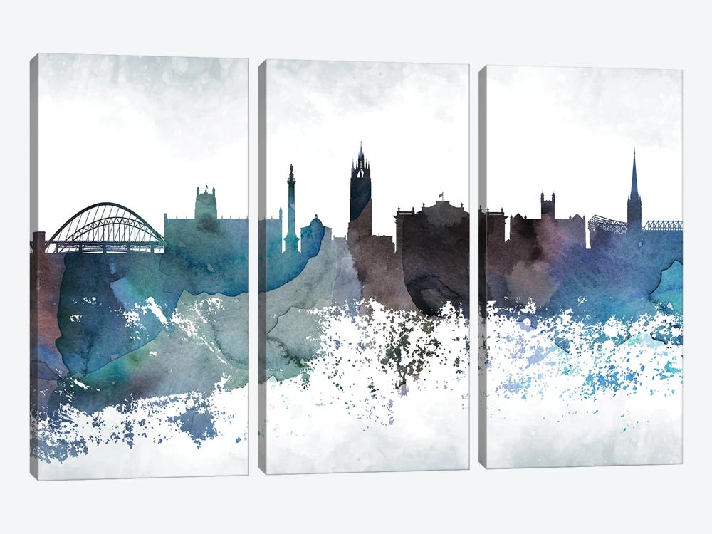 Newcastle Bluish Skyline by WallDecorAddict 3-piece Canvas Wall Art