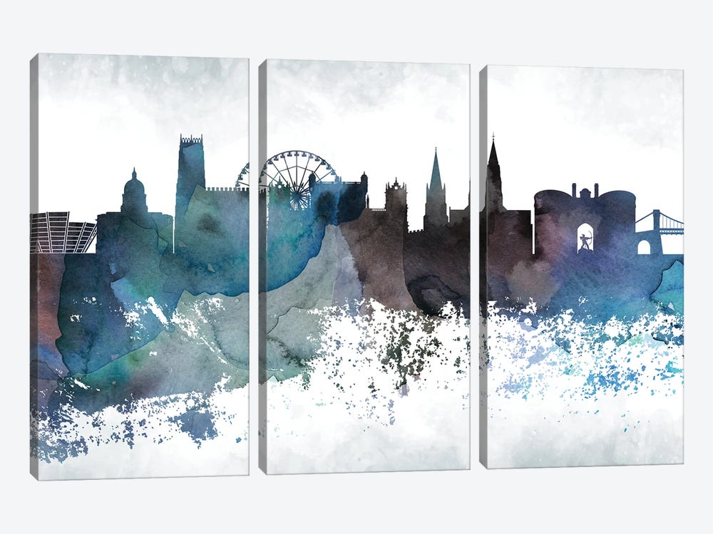 Nottingham Bluish Skyline by WallDecorAddict 3-piece Canvas Artwork