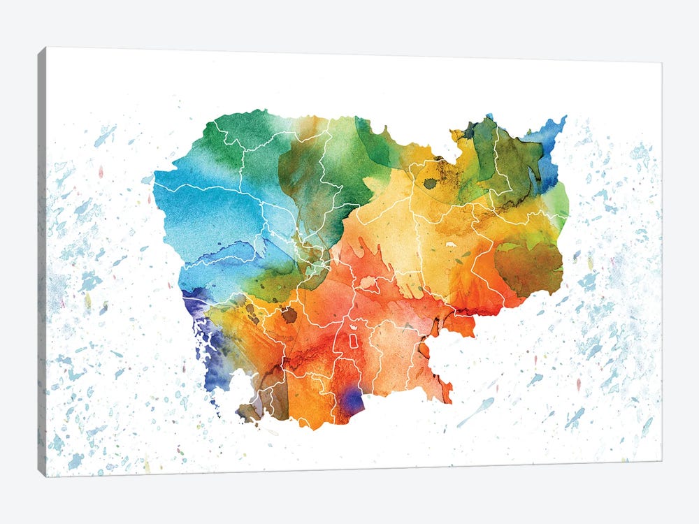 Cambodia Colorful Map by WallDecorAddict 1-piece Canvas Art