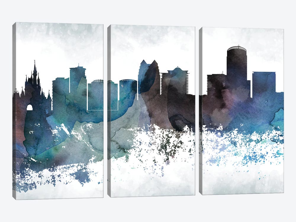 Orlando Bluish Skyline by WallDecorAddict 3-piece Canvas Art Print