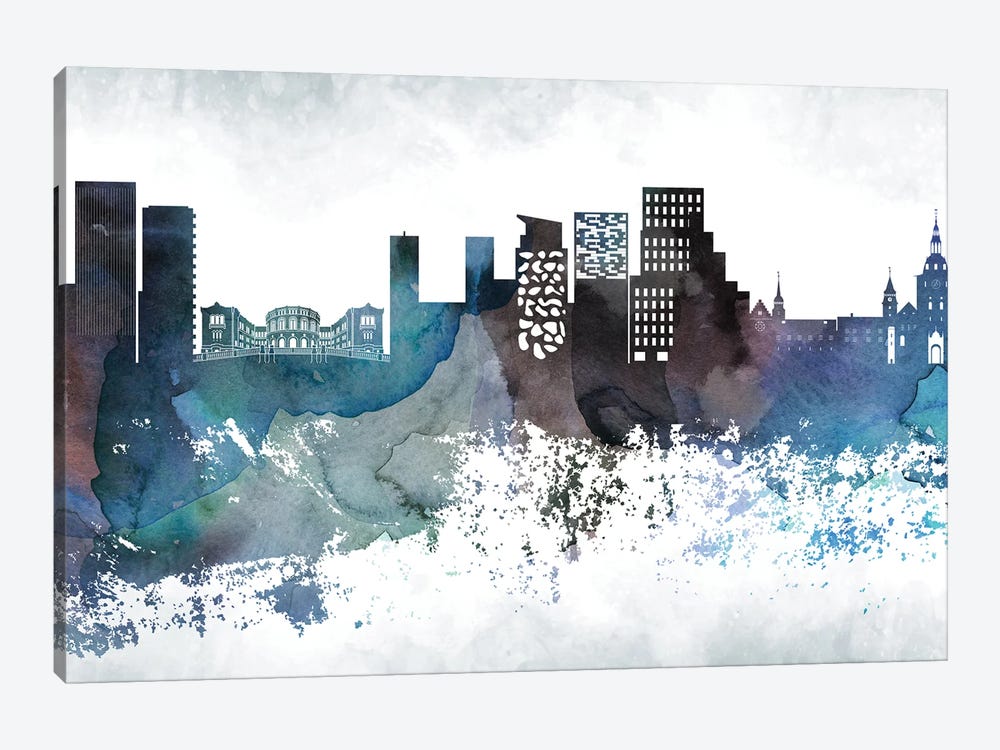 Oslo Bluish Skyline by WallDecorAddict 1-piece Canvas Art