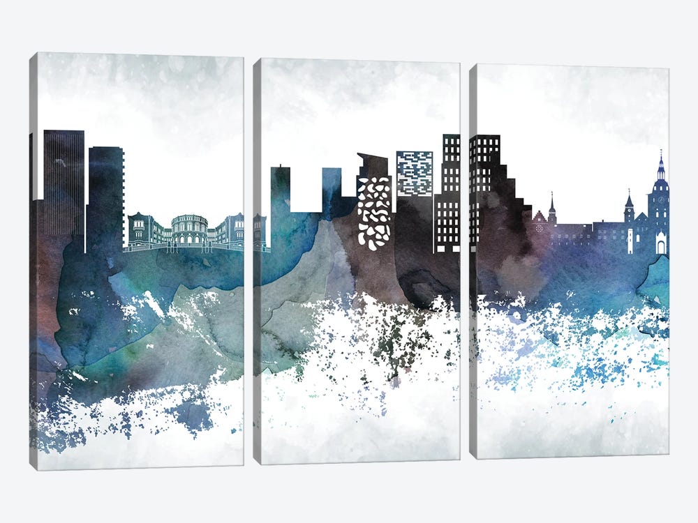Oslo Bluish Skyline by WallDecorAddict 3-piece Canvas Wall Art