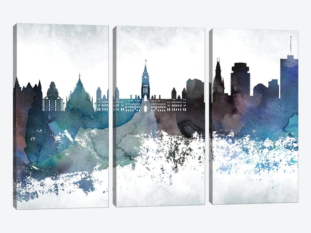 Ottawa Bluish Skyline by WallDecorAddict 3-piece Canvas Art Print