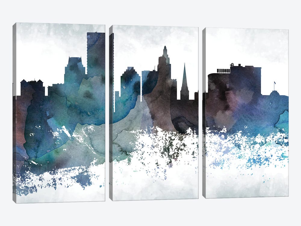 Providence Bluish Skyline by WallDecorAddict 3-piece Canvas Art Print