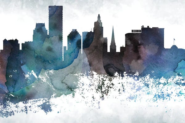 Rhode Island: Providence Bluish Skyline by WallDecorAddict