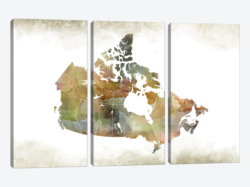 Canada Greenish Map by WallDecorAddict 3-piece Canvas Wall Art
