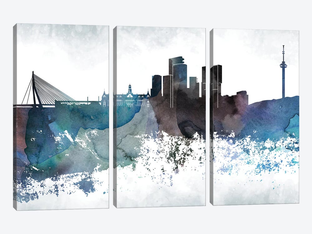 Rotterdam Bluish Skyline by WallDecorAddict 3-piece Art Print