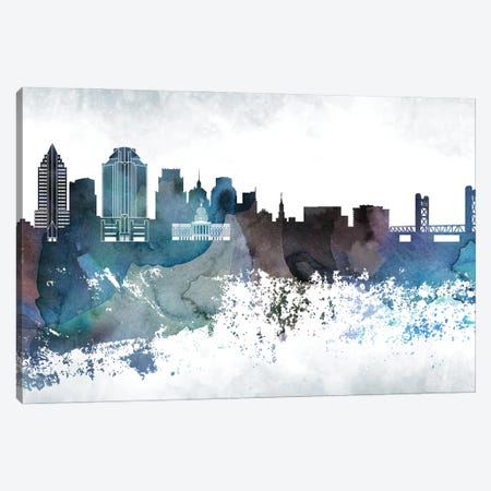 Sacramento Bluish Skyline Canvas Print #WDA713} by WallDecorAddict Canvas Print