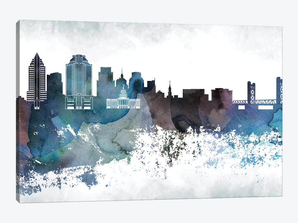 Sacramento Bluish Skyline by WallDecorAddict 1-piece Canvas Art