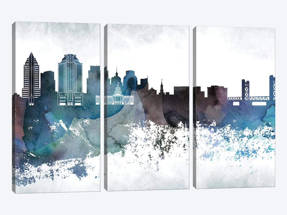 Sacramento Bluish Skyline by WallDecorAddict 3-piece Canvas Wall Art