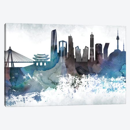 Seoul Bluish Skyline Canvas Print #WDA715} by WallDecorAddict Canvas Art