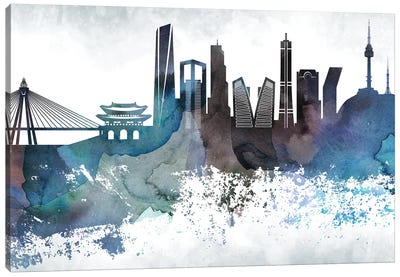 Seoul Bluish Skyline Canvas Art Print - South Korea