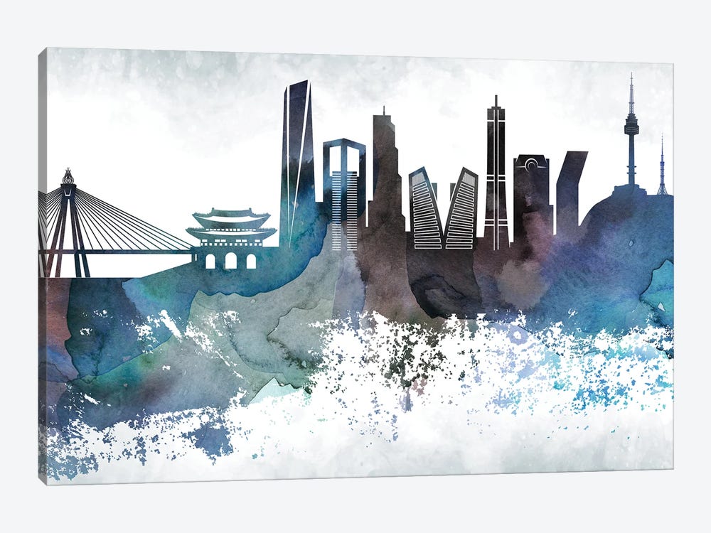 Seoul Bluish Skyline by WallDecorAddict 1-piece Canvas Wall Art