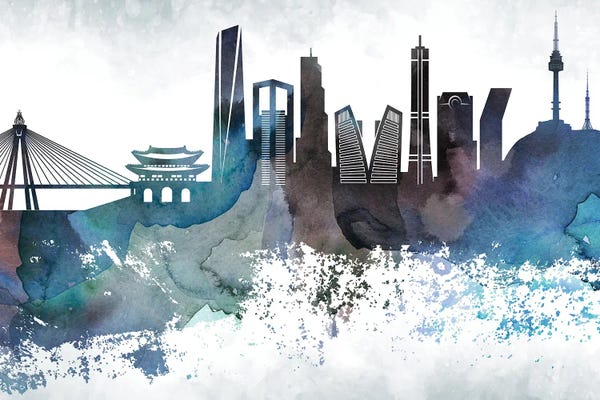South Korea: Seoul Bluish Skyline by WallDecorAddict