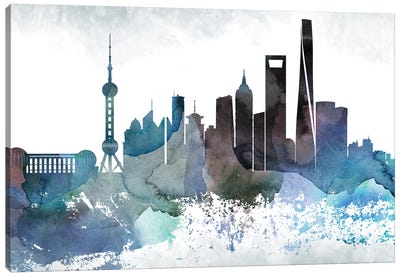 Shanghai Bluish Skyline Canvas Art Print - Shanghai Art