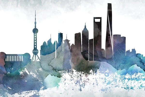 Shanghai: Shanghai Bluish Skyline by WallDecorAddict