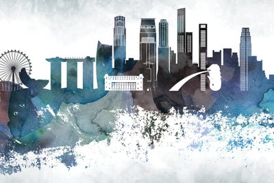 Singapore Bluish Skyline by WallDecorAddict canvas print