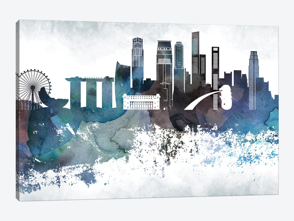 Singapore Bluish Skyline by WallDecorAddict 1-piece Canvas Art