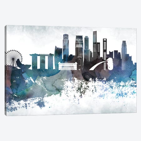Singapore Bluish Skyline Canvas Print #WDA717} by WallDecorAddict Canvas Wall Art
