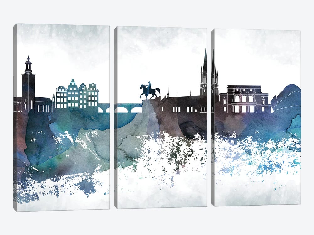 Stockholm Bluish Skyline by WallDecorAddict 3-piece Canvas Print