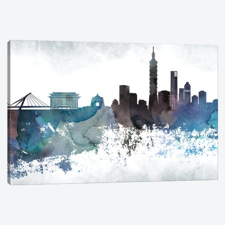 Taipei Bluish Skyline Canvas Print #WDA719} by WallDecorAddict Canvas Print