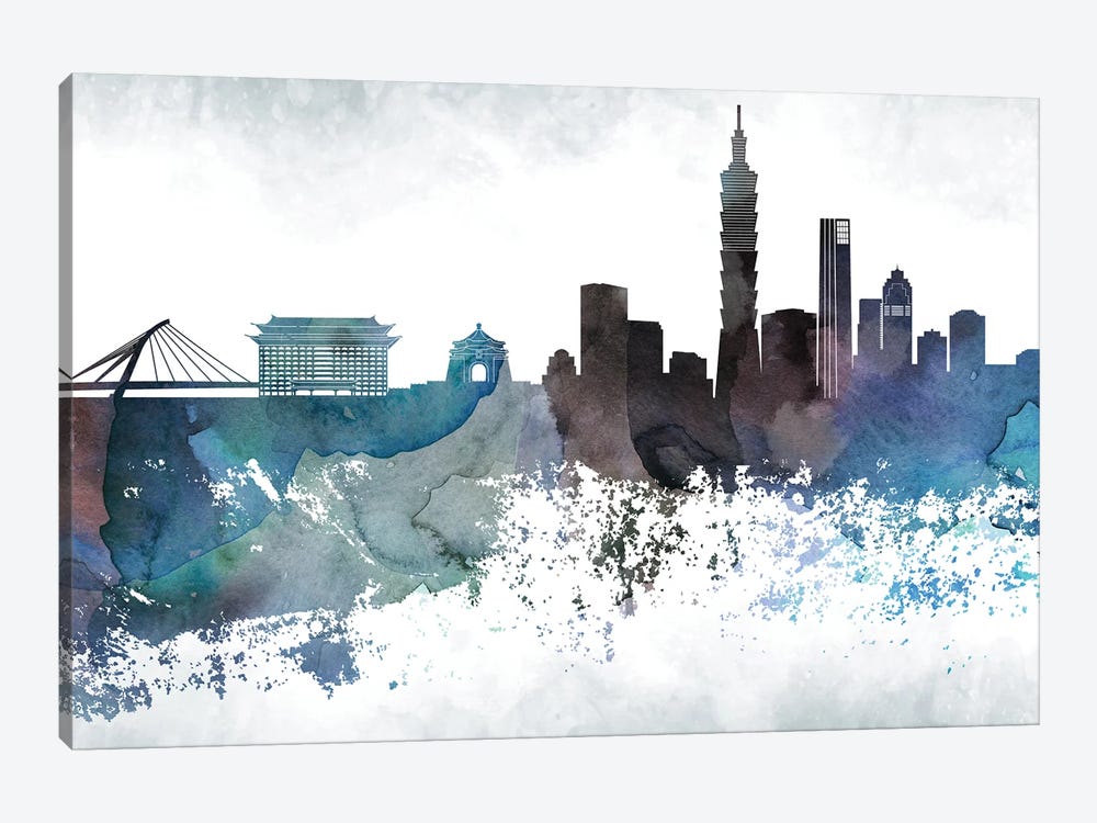 Taipei Bluish Skyline by WallDecorAddict 1-piece Canvas Wall Art