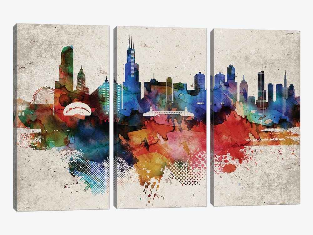 Chicago Abstract by WallDecorAddict 3-piece Canvas Print