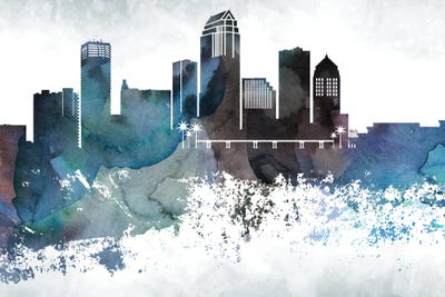 Tampa Bluish Skyline by WallDecorAddict canvas print