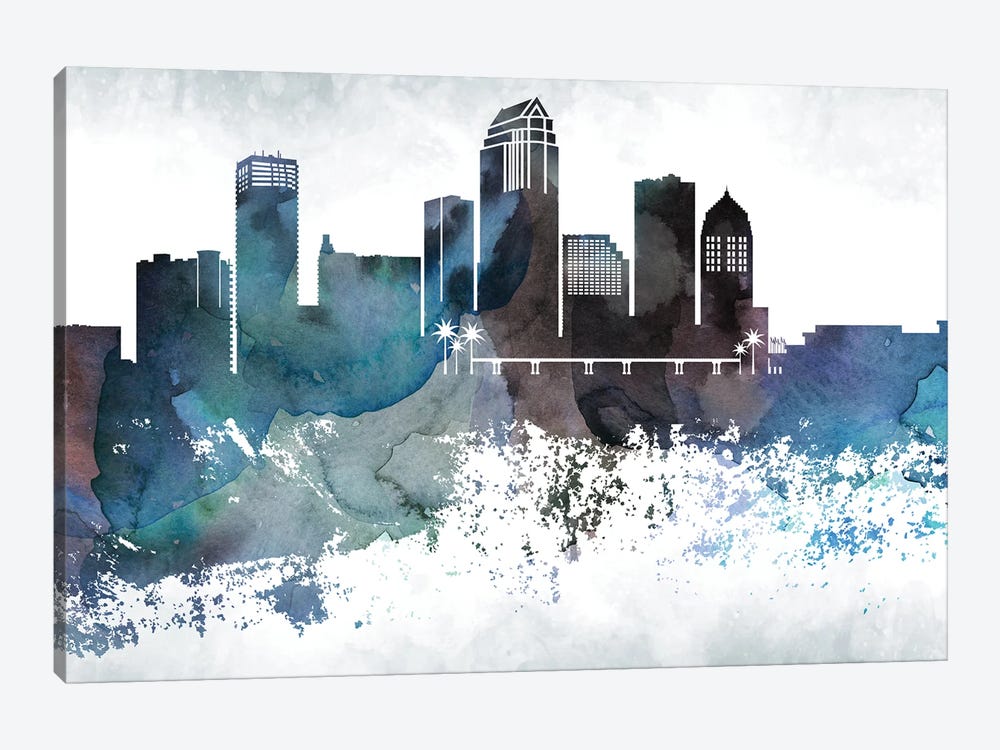 Tampa Bluish Skyline by WallDecorAddict 1-piece Canvas Artwork
