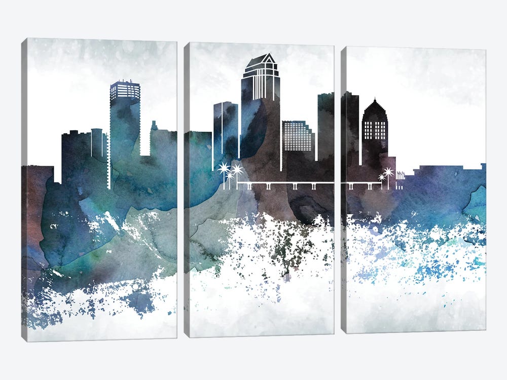 Tampa Bluish Skyline by WallDecorAddict 3-piece Canvas Artwork