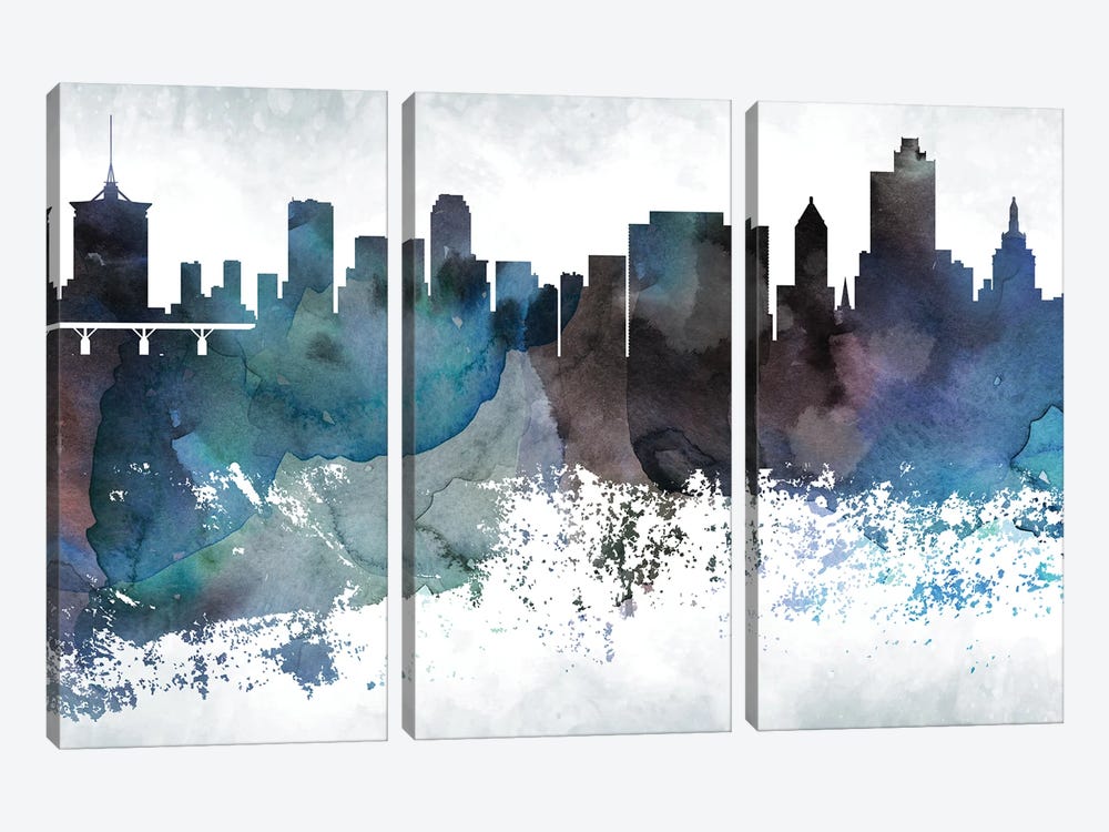 Tulsa Bluish Skyline by WallDecorAddict 3-piece Canvas Art Print