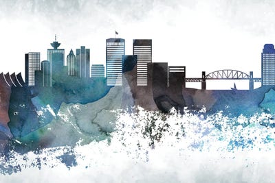 Vancouver Bluish Skyline by WallDecorAddict canvas print